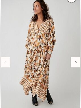 Free People Cream Floral V-Neck Tiered Maxi Dress